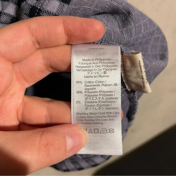 Madewell Blue Gingham Seersucker Top L Button Shoulder Short Sleeve Casual - Picture 5 of 8